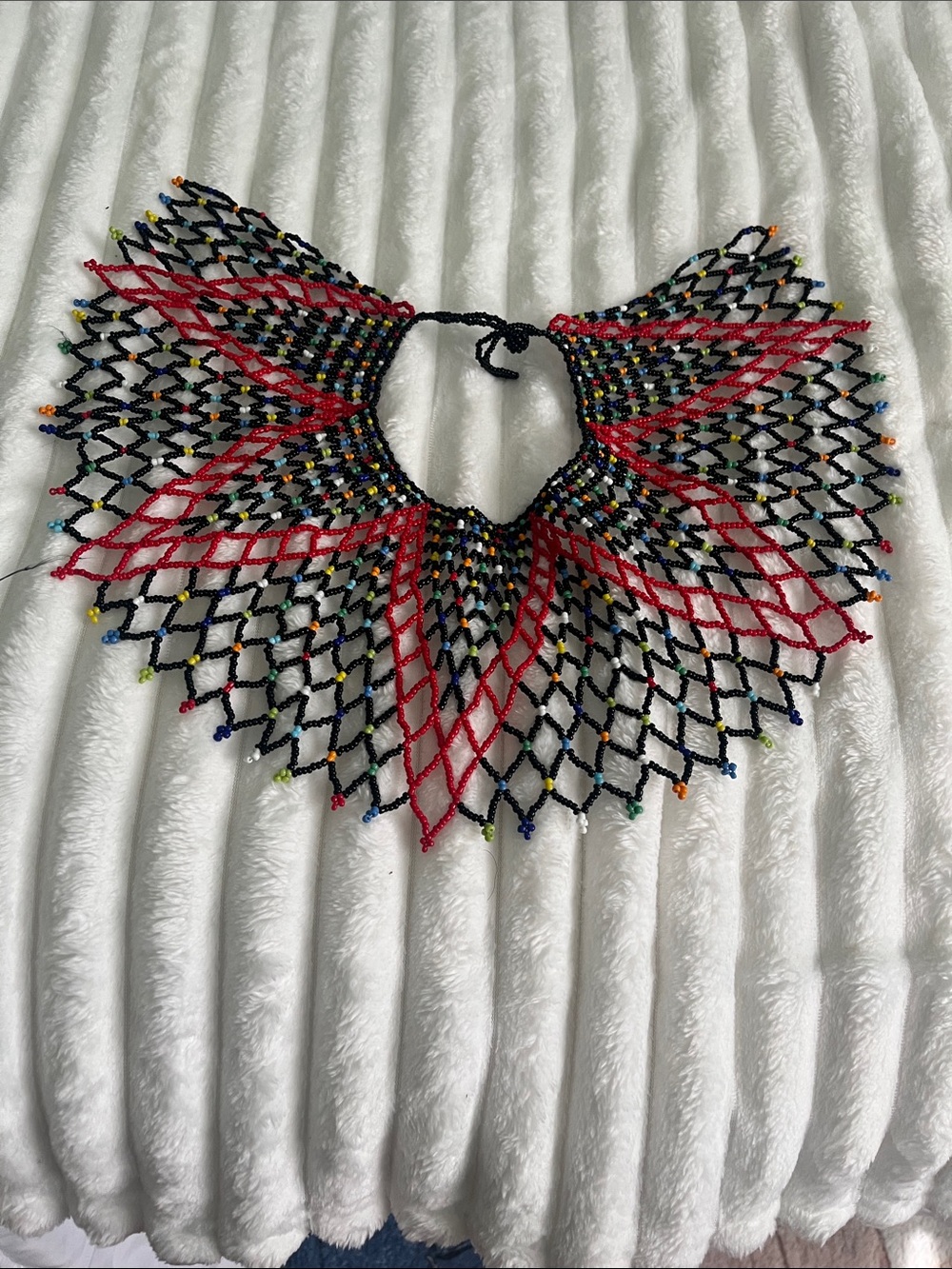 Handmade Multicolor Beaded Collar Necklace - Black & Red